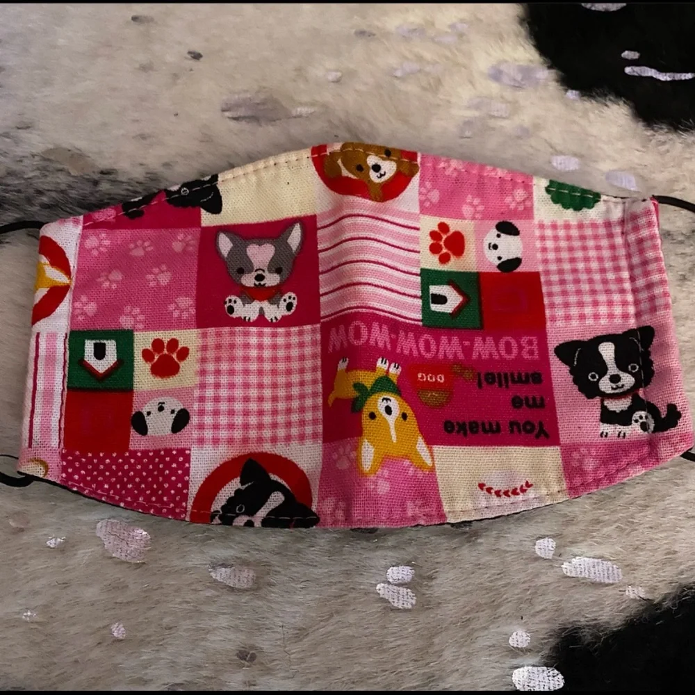 Pink Puppy Dog Quilt Print Fabric Face Mask